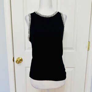 LIZETTE COLLECTION LC STUDDED FAUX PEARLS AND RHINESTONES FITTED RIBBED TANK TOP